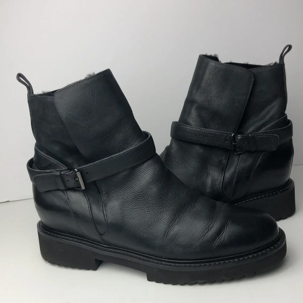 Vince Claudia Black Leather Moto Ankle Boots